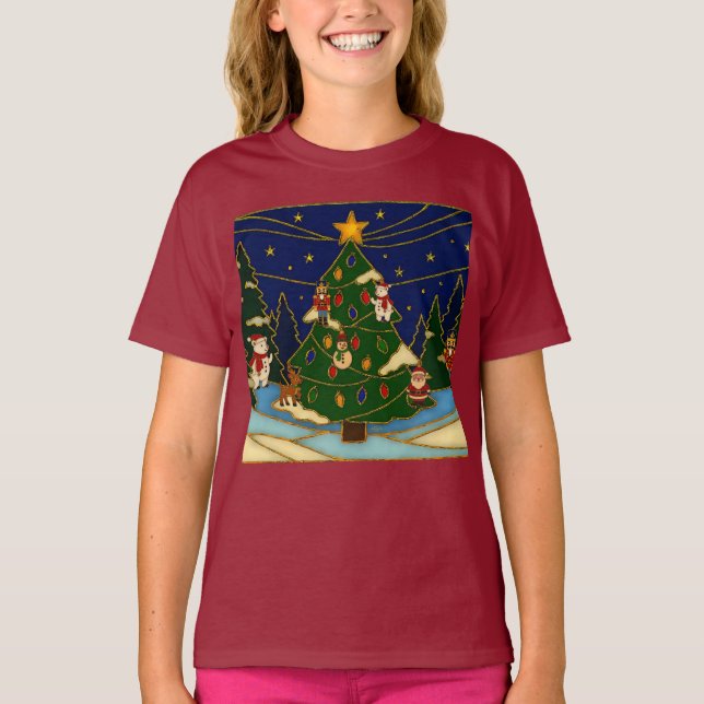 T-shirt Cloisonne Art Whimsical Forest Classic Christmas  (Devant)