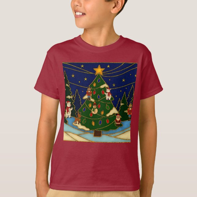 T-shirt Cloisonne Art Whimsical Forest Classic Christmas  (Devant)
