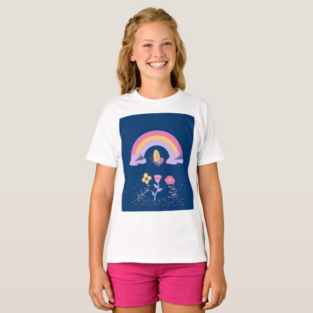 T-shirt Cloud Arc-en-ciel Fleurs papillon (Devant entier)