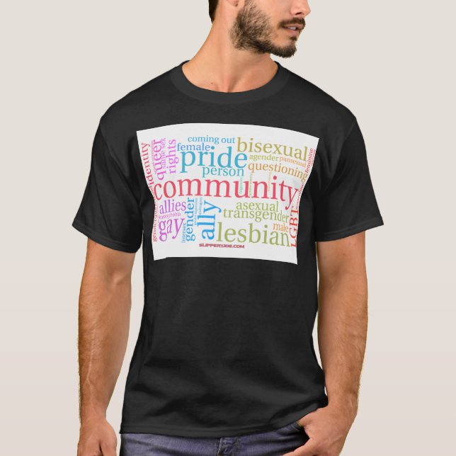 T-shirt Cloud de mot communautaire LGBTQ+ SlipperyJoe (Devant)