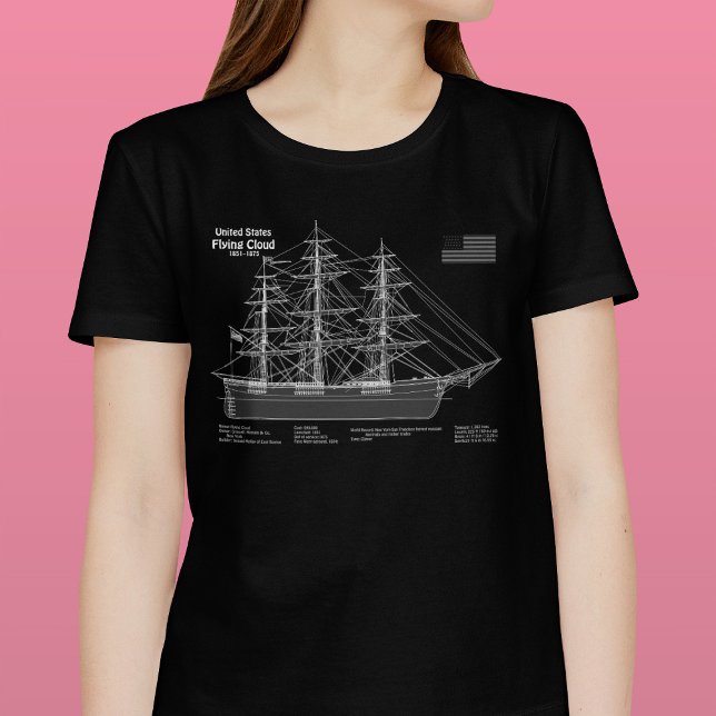 T-shirt Cloud de vol de navire Clipper - Plan ABD (Clipper Ship Flying Cloud - Blueprint ABD. Women Basic Black T-Shirt )