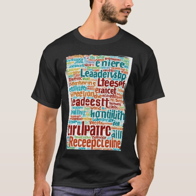 T-shirt Cloud Word utilisant des couleurs multiples (Devant)