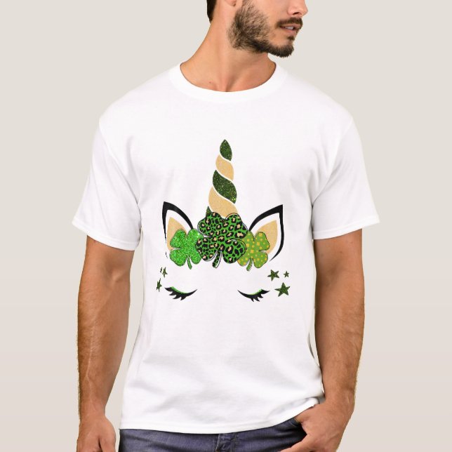 T-shirt Clover Leaf Unicorn Head St Patrick Day Graphic Fu (Devant)