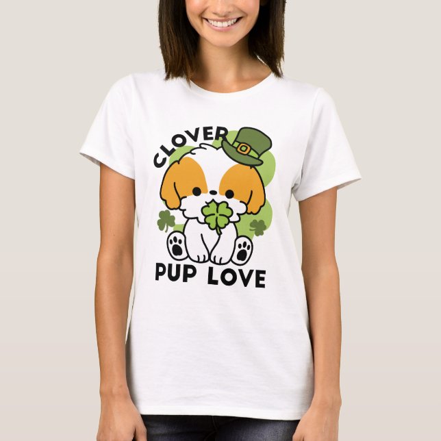 T-shirt Clover Pup Love - St. Patrick's Day Chien Design (Devant)