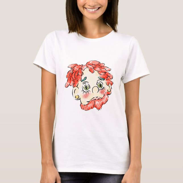 T-shirt Clown aux cheveux rouges et barbe rouge (Devant)