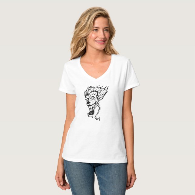 T-shirt clown malin Hanes femmes Nano V-Neck (Devant entier)