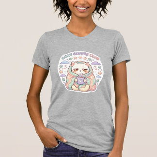T-shirt Club de Café Cosy Mignon Kawaii Chat Pastel Aesthe