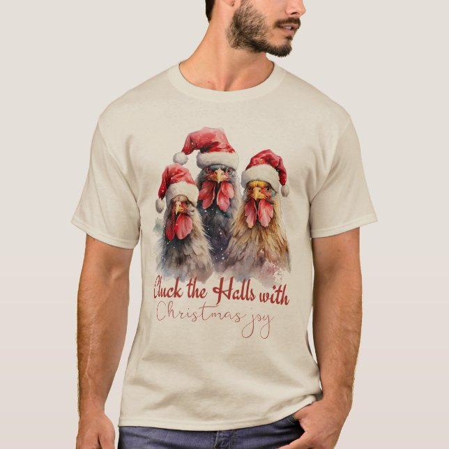 T-shirt "Cluck the Halls" Noël Joy Chickens Tee (Devant)