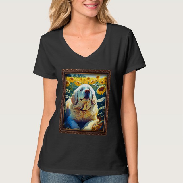 T-shirt Clumber Spaniel Painting Sunflower Flower Mom Wome (Devant)