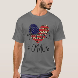 T-shirt CMA Life Coeur Drapeau américain Leopard Stethosco