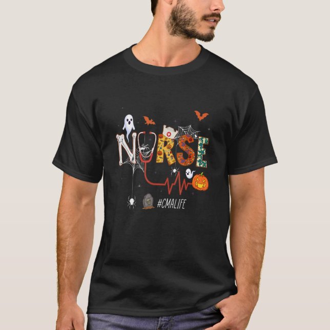 T-shirt Cma Nurse Stethoscope Pumpkin Nursing Hallowen Pat (Devant)