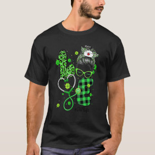 T-shirt Cna Infirmière Vie Bun Messy Léopard Carreaux Irla