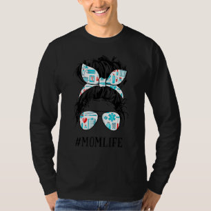 T-shirt Cna Nurse Maman Vie Messy Cheveux Bun Soins de san
