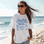 T-shirt Coastal Cowgirl Bachelorette Weekend Party<br><div class="desc">Cette Funky Coastal Cowgirl Bachelorette Party Weekend T Shirt dispose d'une disposition dessinée à la main avec des illustrations dessinées à la main et une police manuscrite! Vous avez la liberté de créer quelque chose qui vous appartient ! Une belle façon de sortir en style avec vos servantes pour votre...</div>