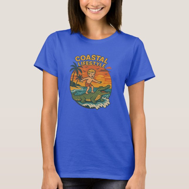 T-shirt Coastal Lifestyle Gator Surfing - Retro Surf Beach (Devant)