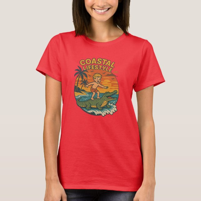 T-shirt Coastal Lifestyle Gator Surfing - Retro Surf Beach (Devant)