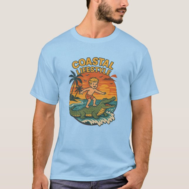 T-shirt Coastal Lifestyle Gator Surfing - Retro Surf Beach (Devant)