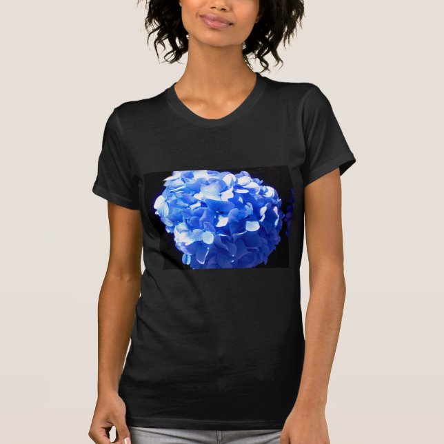T-shirt Cobalt bleu floral élégant bleu hydrangées (Devant)