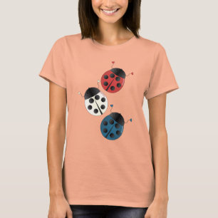 T-shirt Coccinelles blanches et bleues rouges