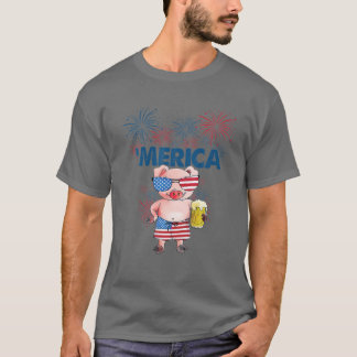 T-shirt Cochon 4 juillet Drapeau américain Boire l'amour