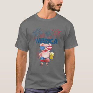 T-shirt Cochon 4 juillet Drapeau américain Boire l'amour