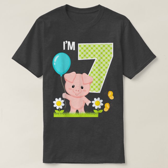 T-shirt Cochon 7e anniversaire Jour de naissance Jeu 7 ans (Design devant)