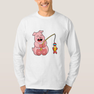 T-shirt Cochon à la pêche avec poisson
