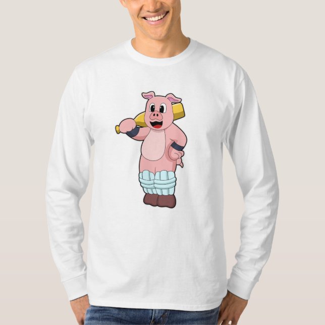 T-shirt Cochon au cricket avec batte de cricket (Devant)
