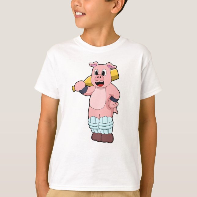 T-shirt Cochon au cricket avec batte de cricket (Devant)