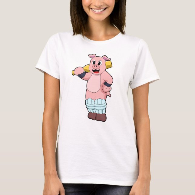 T-shirt Cochon au cricket avec batte de cricket (Devant)