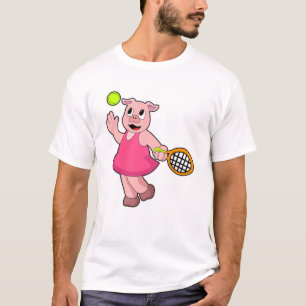 T-shirt Cochon au tennis avec raquette de tennis