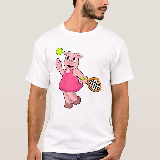 T-shirt Cochon au tennis avec raquette de tennis (Devant)