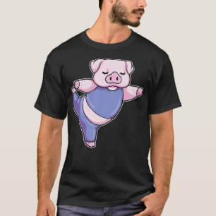 T-shirt Cochon au yoga étirant les jambes