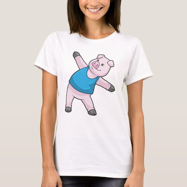 T-shirt Cochon au Yoga Étirement (Devant)