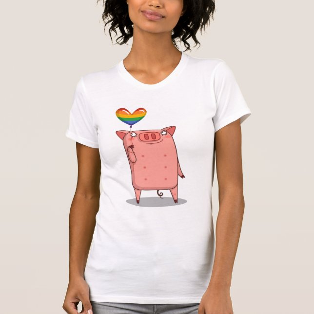 T-shirt Cochon Avec Ballot Arc-En-Ciel (Devant)