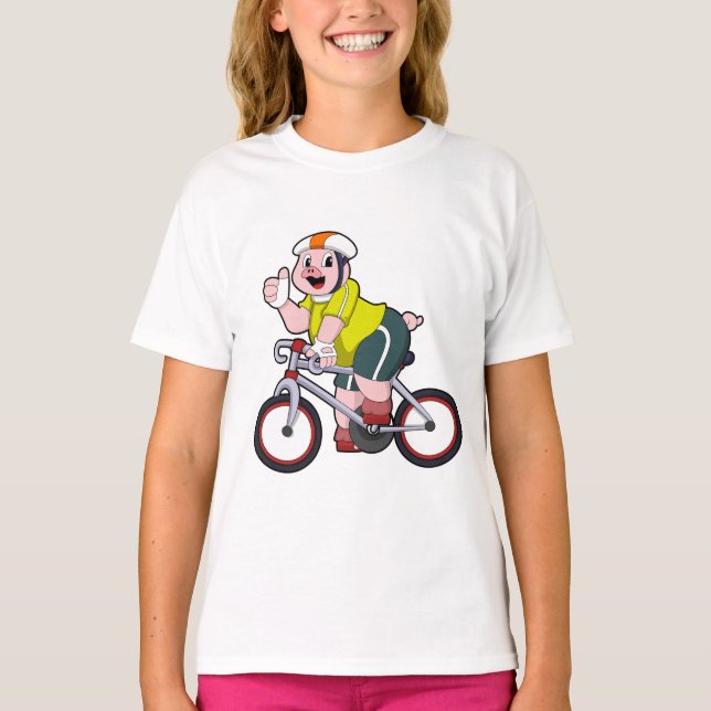 T-shirt Cochon avec bicyclette et casque (Devant)