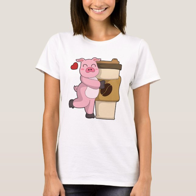 T-shirt Cochon avec café pour aller (Devant)