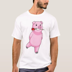 T-shirt Cochon avec fleur Rose