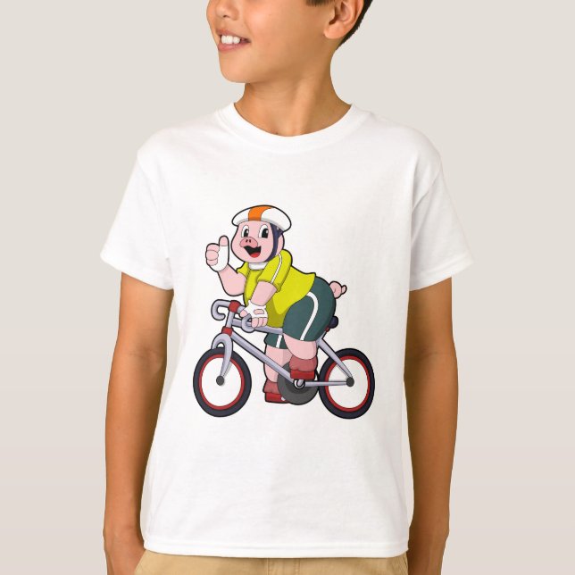 T-shirt Cochon avec vélo et casque (Devant)