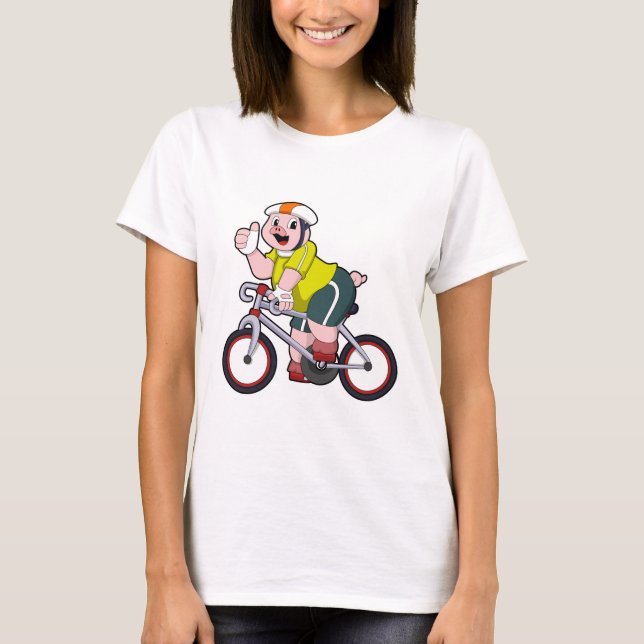 T-shirt Cochon avec vélo et casque (Devant)
