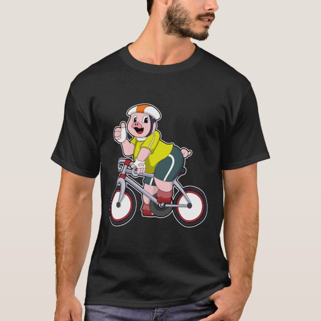 T-shirt Cochon avec vélo et casque (Devant)