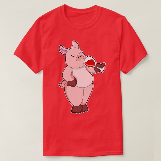 T-shirt Cochon avec verre de vin (Design devant)