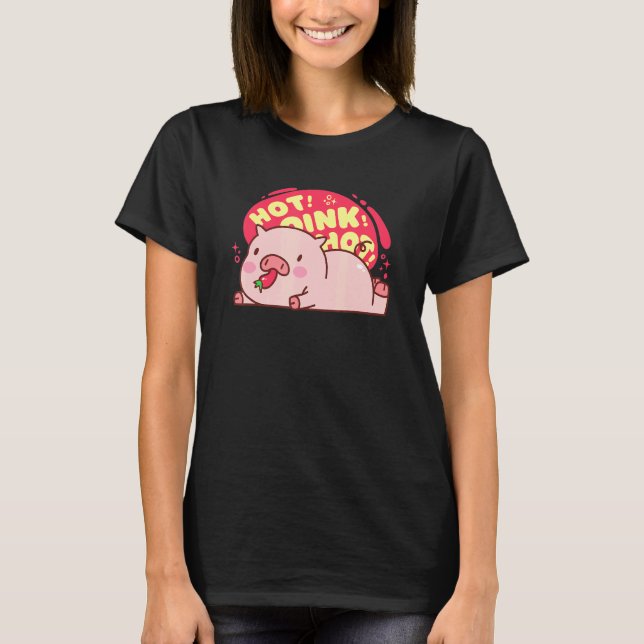 T-shirt Cochon Chaud Rose Chaud Manger Poivre Cuisine (Devant)