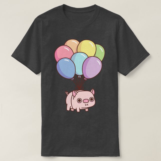 T-shirt Cochon Chubby Cute Avec Ballotte Arc-En-Ciel (Design devant)