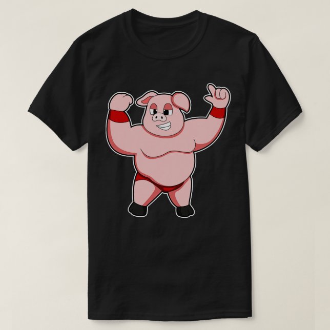 T-shirt Cochon comme Bodybuilder avec gros ventre (Design devant)