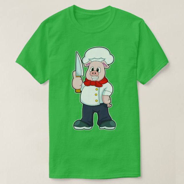 T-shirt Cochon comme boucher avec couteau (Design devant)