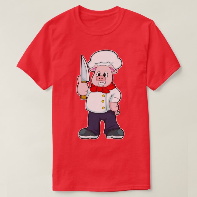 T-shirt Cochon comme boucher avec couteau (Design devant)