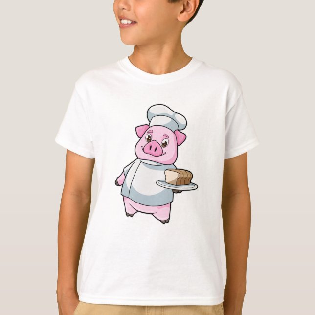 T-shirt Cochon comme chef avec Plateau et Cake (Devant)