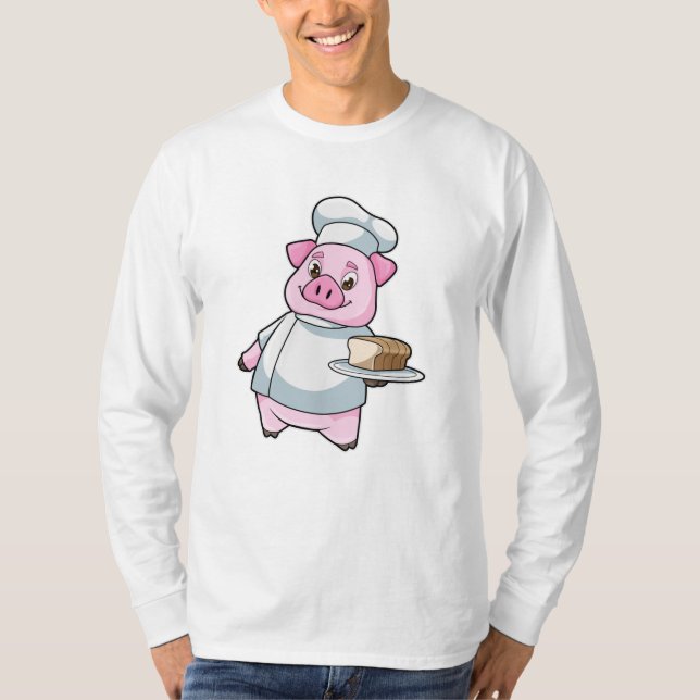 T-shirt Cochon comme chef avec Plateau et Cake (Devant)