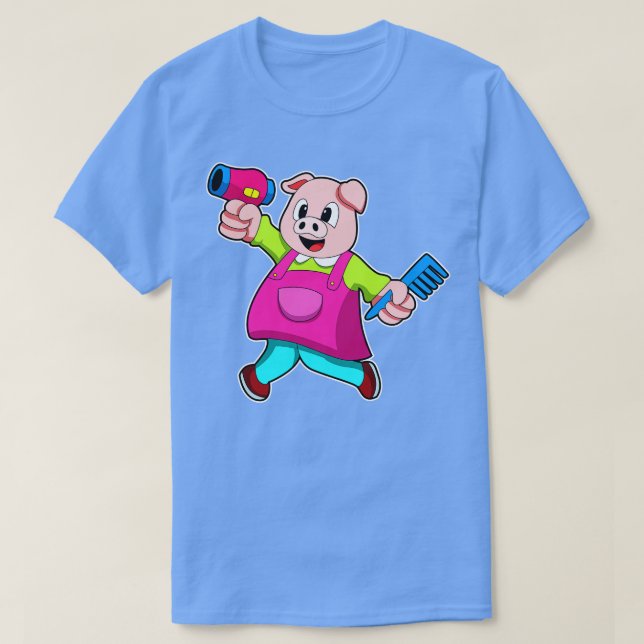 T-shirt Cochon comme coiffeur avec sèche-cheveux Combe (Design devant)